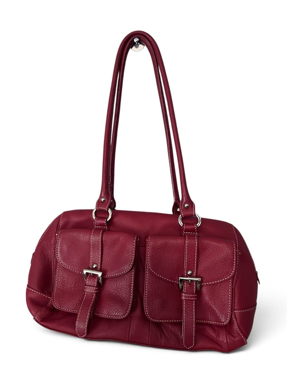 Tignanello Red Leather Shoulder Bag Purse Double Handle